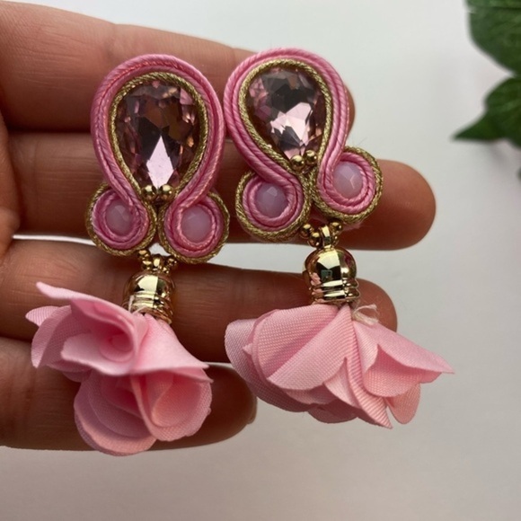 Pink Soutache Long‎ Earrings - Picture 9 of 9